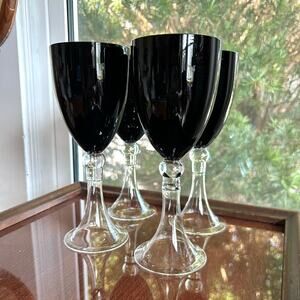 Set of 4 Pier 1 Imports Vintage Dante Black Wine Glasses Water Goblets